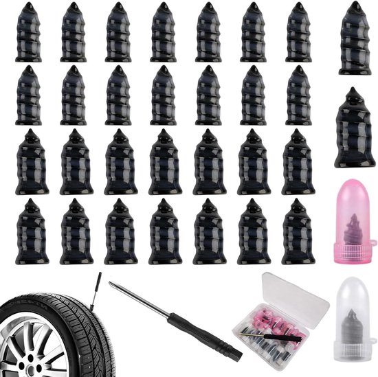 Reparatieset Banden - Bandenplak Set - Band Lek Repareren - Hittebestendig Rubber - 30 Delig - Zwart