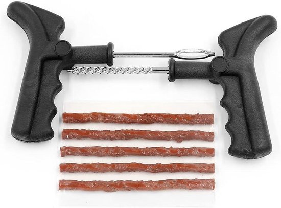 Reparatieset Banden - Bandenset Bandentool - Lekke Band Herstellen - Voor Tubeless Banden - 14 cm Rasper - Zwart Zilver Bruin