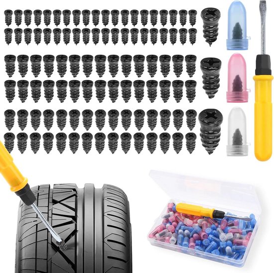Reparatieset Banden - Lonten Kit - Noodreparatie Onderweg - Koolstofstaal Materiaal - 100 Stuks - Zwart