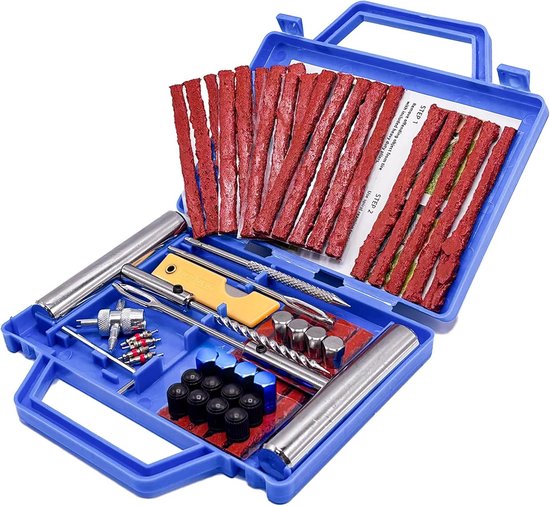 Reparatieset Banden - Platte Banden - Onderweg Repareren - 58 Delig - 730 Gram - Blauw