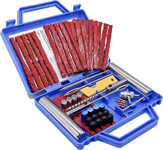 Reparatieset Banden - Platte Banden - Onderweg Repareren - 58 Delig Compleet - 58 Stuks - Blauw