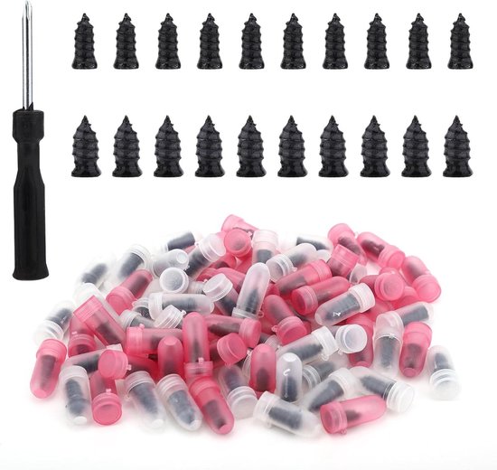 Reparatieset Bandenpluggen - Bandenservice Kit - Banden Repareren - 2 Maten Pluggen - 1.3cm 1.4cm - zwart van Merkloos