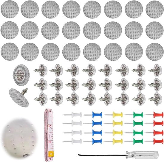 Reparatieset Dakhemel - Autohemel Bevestiging - Auto Interieur Herstellen - Universeel Inzetbaar - 2 cm Diameter Knoppen - Grijs