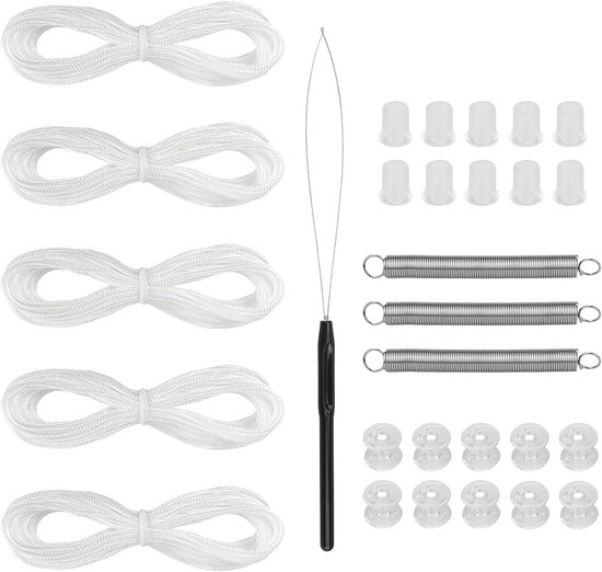Reparatieset Jaloezieën - Gordijnkoorden Kit - Camper Ramen Repareren - Nylon Duurzaam Materiaal - 5x 6m Koorden - Wit