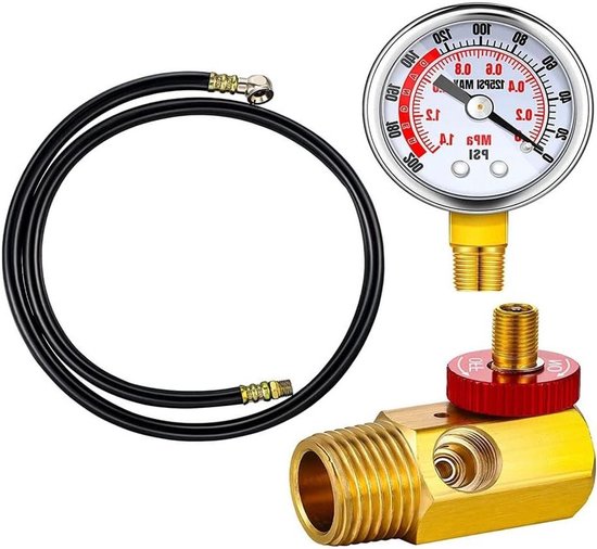 Reparatieset Luchtreservoir - Veiligheidsventiel Manometer - Luchtcompressor Onderhoud - Inclusief 4 voet slang - 17 x 16 x 4 cm van Merkloos