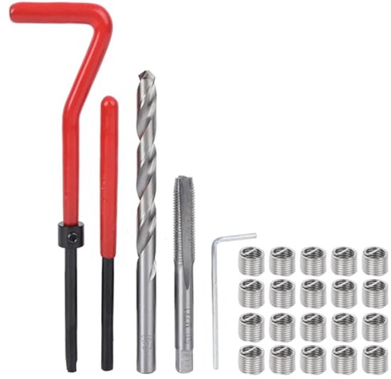 Reparatieset met transparante plastic doos, reparatiegereedschap, 25 stuks, draadreparatieset, geschikt voor staal, ijzer, aluminium, blinde gatverwerking