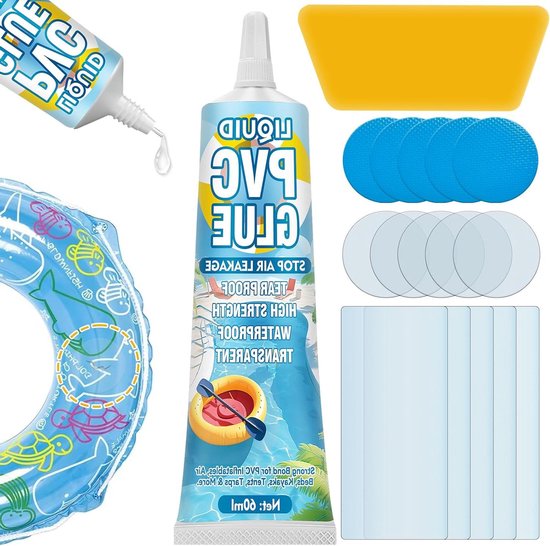 Reparatieset Opblaasbaar - Luchtbed Plakset - Lekkages Dichten - Waterdicht UV-bestendig - 60 ml - Transparant