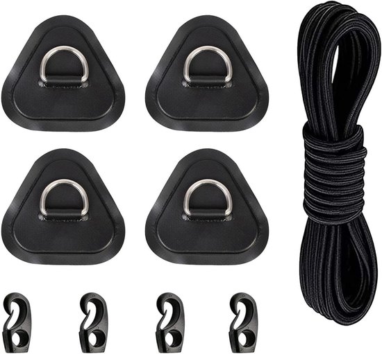 Reparatieset Opblaasbare Boot - Patch Kit Kano - Watersport Onderhoud - Roestvrijstalen D-ringen - 4 stuks - Zwart
