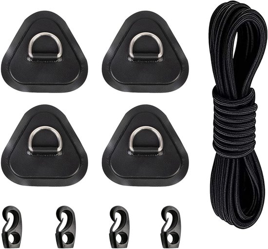 Reparatieset Paddle Board - PVC Patch Kit - Watersport Onderhoud - Roestvrijstalen D-ringen - 4-Delig - Zwart