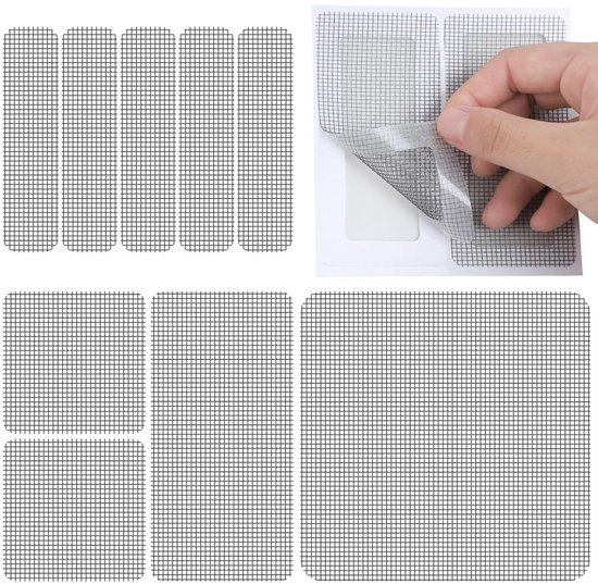 Reparatieset Raamhorren - Hor Tape - Snel Herstellen - Zelfklevend Glasvezel - 90 Stuks - Grijs van Merkloos