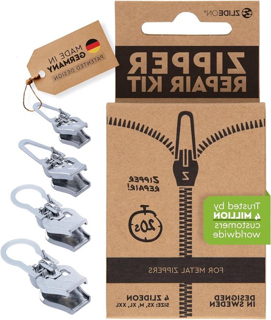 Reparatieset Ritsen - Ritssluiting Vervanging - Rits Snel Vervangen - Zonder Naaien - 4 stuks - Zilver