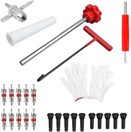 Reparatieset Ventielkern - Bandenonderhoud - Bandreparatie Auto - 26 Delig - 22 x 8 x 5 cm - Multicolor