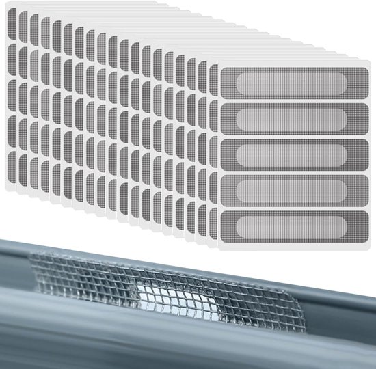 Reparatieset Vliegengaas - Insectenhor Reparatie - Gaten Dichten - Zelfklevend PU Materiaal - 100 Stuks 6x1.5cm - Grijs van Merkloos