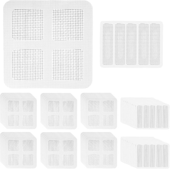 Reparatieset Vliegengaas - Insectenhor Reparaties - Scheuren Herstellen - Zelfklevend Glasvezel - 50 Stuks Diverse Maten - Grijs van Merkloos