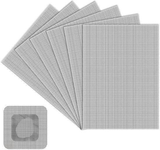 Reparatieset Vliegenhor - Hor reparatie tape - Insecten buiten houden - Zelfklevend glasvezel - 6 stuks 18x13 cm - Grijs