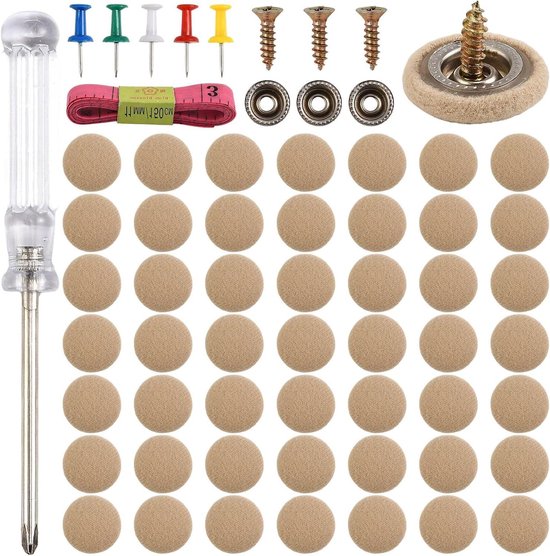 Reparatieset voor dakhemelbekleding, 50 stuks, autohemelstof, reparatieklinknagels met installatiegereedschap voor hangende bekleding (beige)