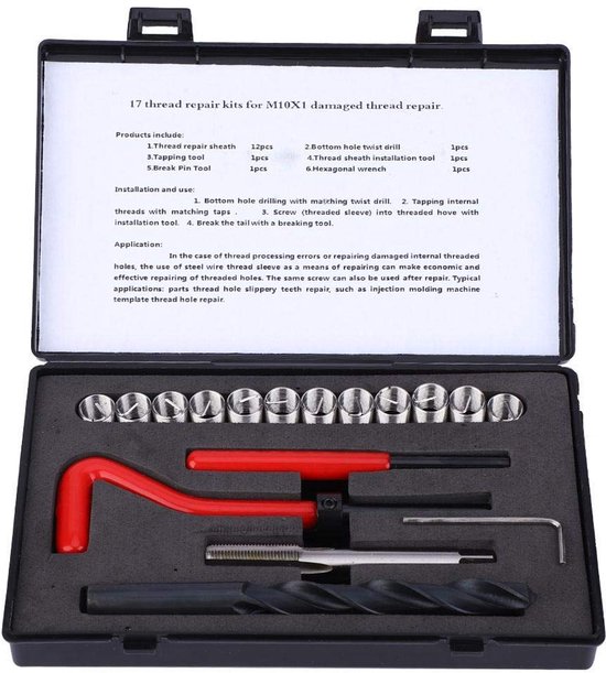 Reparatieset voor schroefdraad, M10 x 1, reparatieset voor schroefdraad en schroefdraadbussen