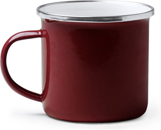 Retro-stijl geëmailleerde metalen mok - Rood. Inhoud van 380 ml.