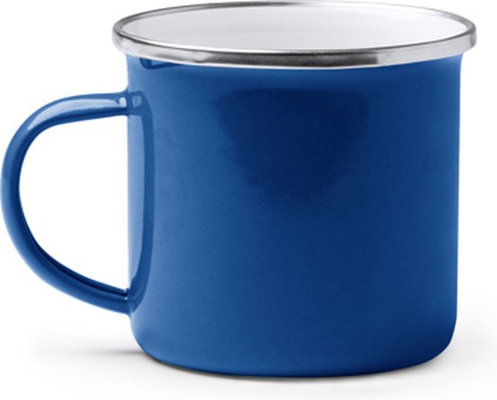 Retro-stijl geëmailleerde metalen mok - Royal Blauw. Inhoud van 380 ml.