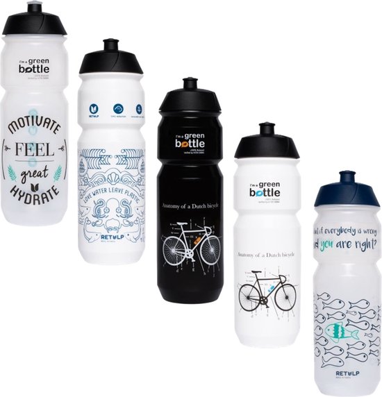 Retulp Bio Bidon pakket XL - Bidons - Bidon - Sport - Waterfles - Drinkfles - Suikerriet - 750 ml - 5 stuks van Retulp