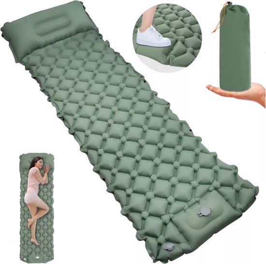 REWYTAZ-Slaapmat Zelfopblazend - Zelfopblazend Door Lngebouwde Voetpomp - 195x60x6 cm - Slaapmat - Camping Bedje - Opvouwbaar Logeer Matras - Luchtmatras - Camping Matras - 1 Persoons - Kamperen, Reizen En Werkdutjes