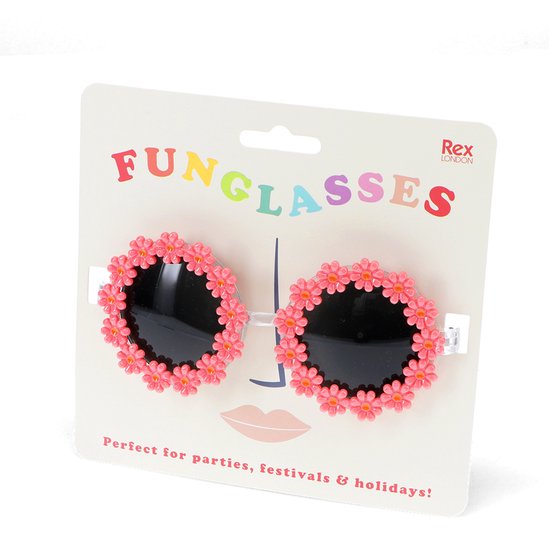 Rex london - Bloemetjesbril - Festivalbril - Gekke bril - Roze - Funglasses - Bloemvormige zonnebril - Pink flower sunglasses van Rex London