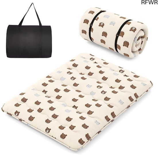 RFWR® Draagbare Japanse Futon Matras voor Binnen en Buiten - Vouwmatras met Afneembare Overtrek en Draagtas (140 x 200 cm, Koffiebruin) van RFWR