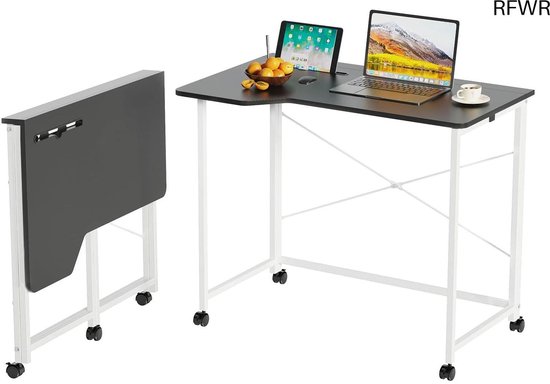 RFWR® Inklapbaar bureau met tabletsleuf en wielen - Opvouwbare pc-tafel voor thuiskantoor