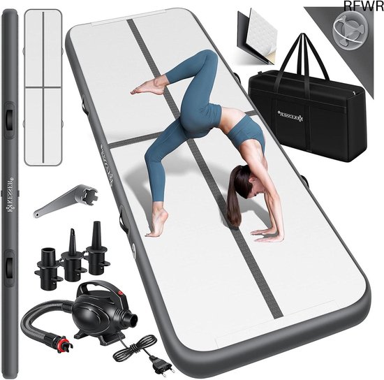 RFWR® Opblaasbare turnmat voor yoga, turnen en fitness | Inclusief draagtas en elektrische luchtpomp van Merkloos