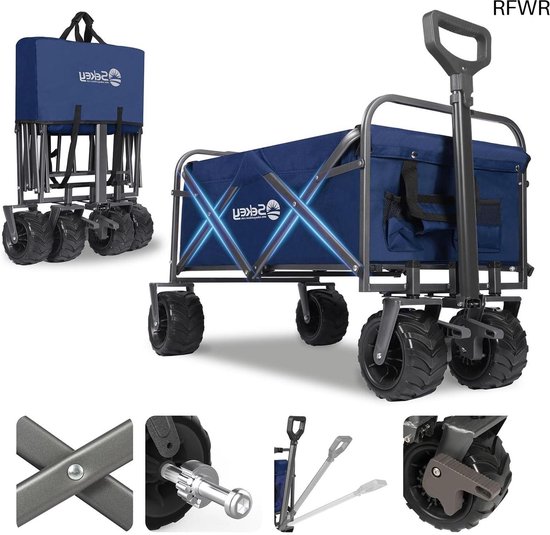 RFWR® Opvouwbare Bolderkar voor 200KG met Brede Banden en Telescoopstang