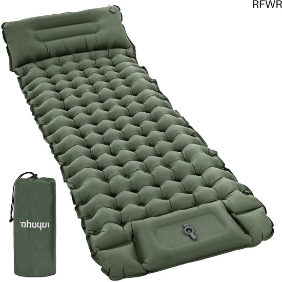 RFWR® Ultralichte campingmatras met kussen en ingebouwde voetpomp - Zelfopblazende slaapmat voor buitenactiviteiten van RFWR
