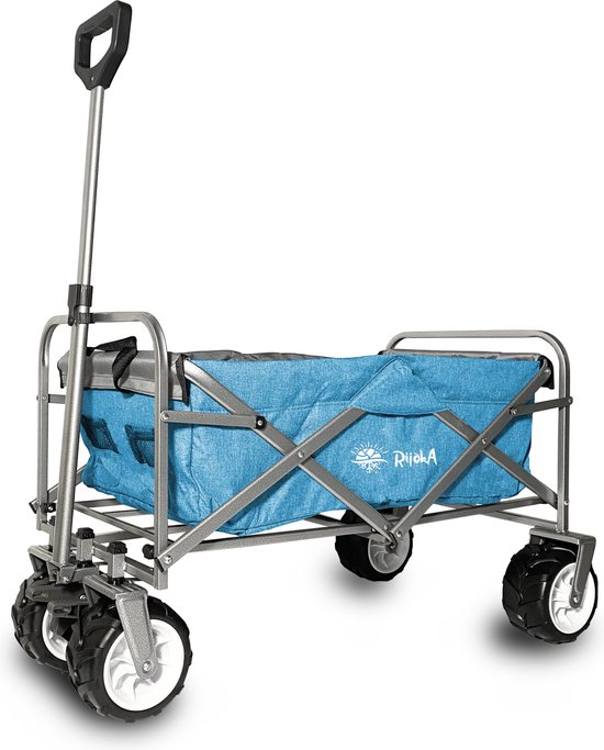Rijoka Bolderkar Opvouwbaar – Telescopische Stang en Crosswielen – Harde Bodem – 100kg Draagkracht – 100L Inhoud – Jeans Blauw van Rijoka