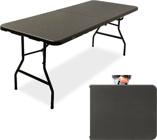 Rijoka - Klaptafel Inklapbare Campingtafel - 70x180cm - Rattan Design - 6 tot 8 Personen - Taupe