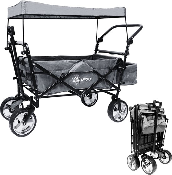 Rijoka Luxe Bolderkar - Opvouwbaar - Dakje en Draagtas - 100kg Draagkracht - Bolderwagen - Jeans Grijs van Rijoka