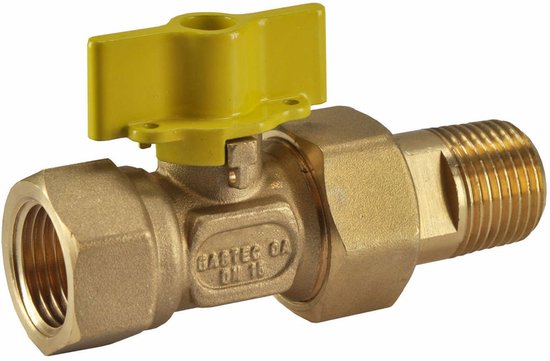 Riko Gaskogelkraan - Messing - Gastec - 1/2" BI x 1/2" BU