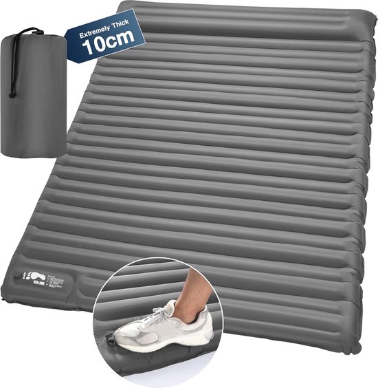 Riokem ® Comfortabele Dubbele Camping Slaapmat met Opblaasbare Luchtmatras voor 2 Personen, Inclusief Luchtpomp en Voetdrukfunctie van Merkloos