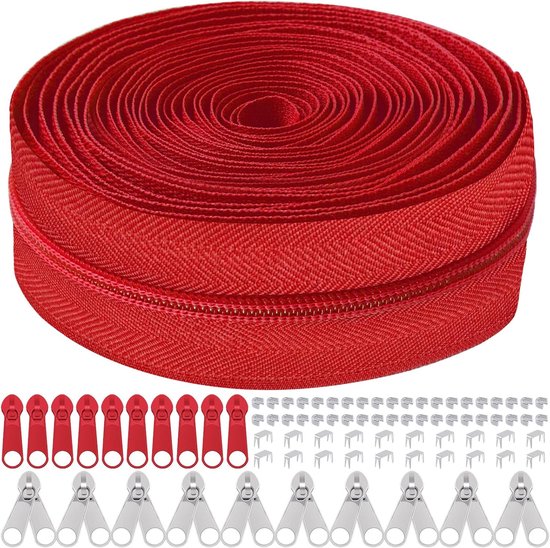 Rits Reparatie Kit - Naai Benodigdheden - Kleding Herstellen - 81 Delige Set - 10 Meter Tape - Rood van Merkloos