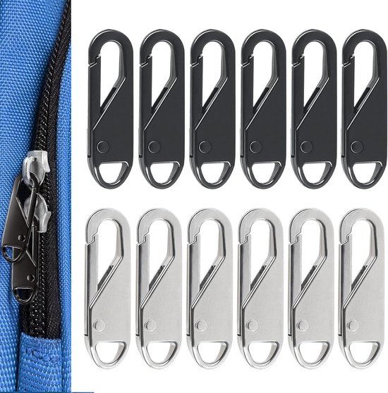 Rits reparatie kit - Rits hangers - Koffers en jassen - 12-delige set - 3.6 cm - Zilver van Merkloos