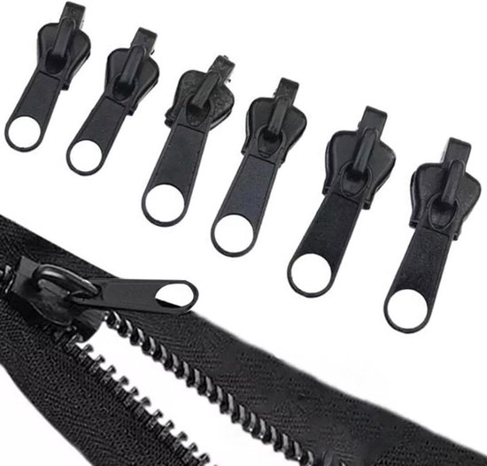 Rits reparatie set - Schuifregelaar vervanging - Bagage herstellen - Zonder naaien - 6 stuks - Zwart