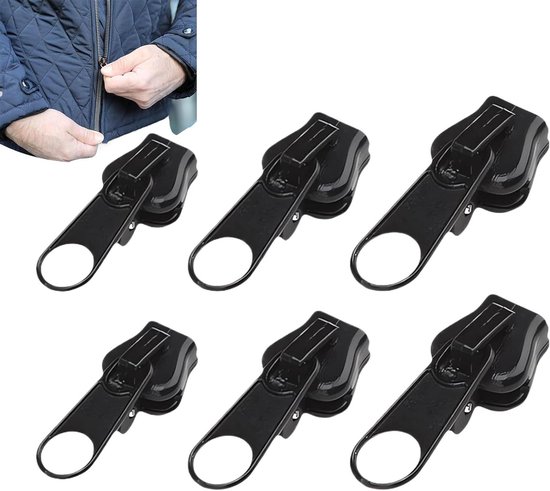 Rits Trekker Set - Reparatieset Rits - Bagage Reparatie - Gereedschapsloos Monteren - 6 Stuks - Zwart