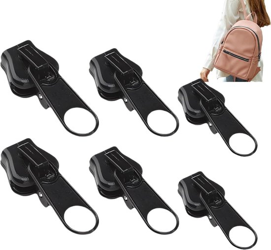 Rits Trekkers - Reparatieset Rits - Kleding Repareren - Gereedschapsvrije Montage - 6 Stuks - Zwart