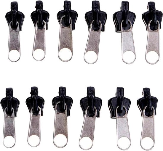 Ritsen Reparatie Set - Universele Schuivers - Kleding Repareren - Eenvoudig te Installeren - 12 Stuks - Zwart Zilver