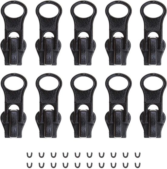 Ritsen Trekkers - Reparatieset - Kleding Repareren - U-vorm Stoppers - 10 Stuks - Zwart