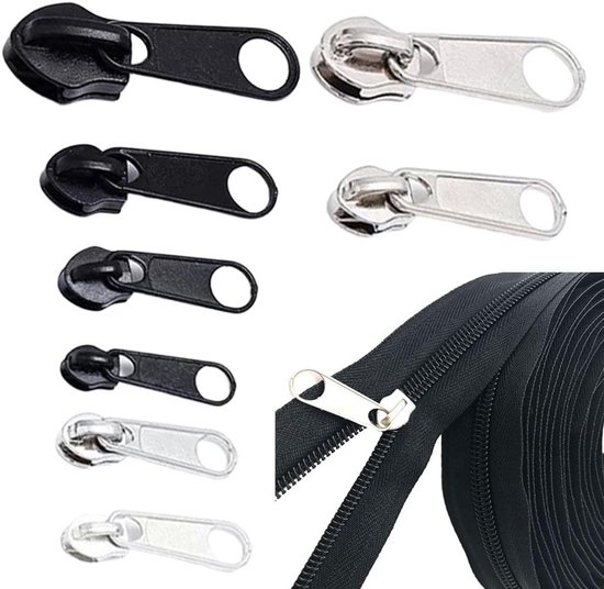 Ritsen Vervanging Set - Rits Reparatie - Kleding Repareren - Universeel Toepasbaar - 4 Maten - Zilver Zwart van Merkloos