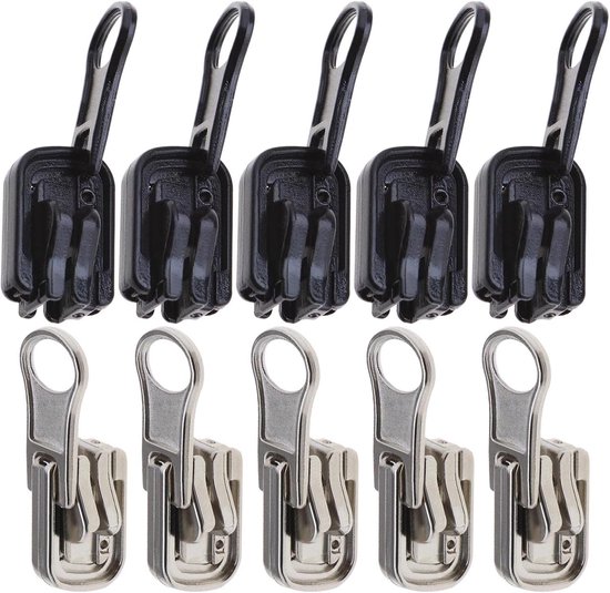 Ritsen Vervanging Set - Sliders Kit - Outdoor Kleding - Omkeerbaar U-vormig - Maat 5 - Zwart Zilver van Merkloos