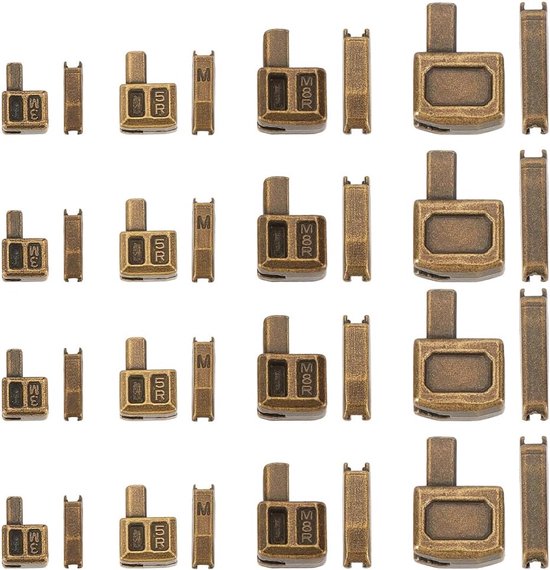 Ritssluiting Reparatie Set - Rits Onderdelen - Kleding Reparatie - 4 Maten Ritsen - 16 Sets - Antiek Brons van Merkloos