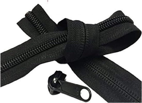Ritssluiting Reparatiekit - Schuifje Vervangen - Kleding Repareren - Extra Zware Kwaliteit - 1 Meter + Schuif - Zwart van Merkloos