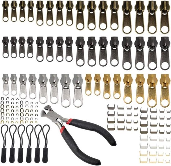 Ritssluiting reparatieset - Rits onderdelen - Kleding herstellen - Complete 197-delige set - Diverse maten - Metaal