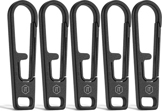 Ritssluiting Reserveonderdelen - Metalen Rits trekkers - Kleding Repareren - Innovatieve Veerstructuur - 5 Stuks - Zwart