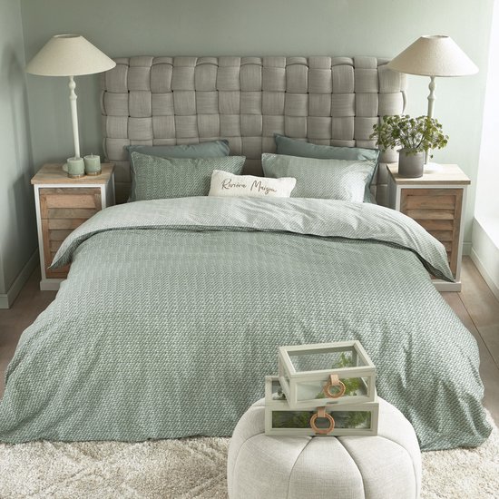 Rivièra Maison - Bambu dekbedovertrek - Lits-Jumeaux - 240x200/220 cm - Grijs Groen van Riviera Maison